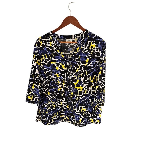 Hot Cotton Womens Abstract Print Button-Up Blouse M 3/4 Sleeves 55% Linen 45% Ra - Picture 1 of 6